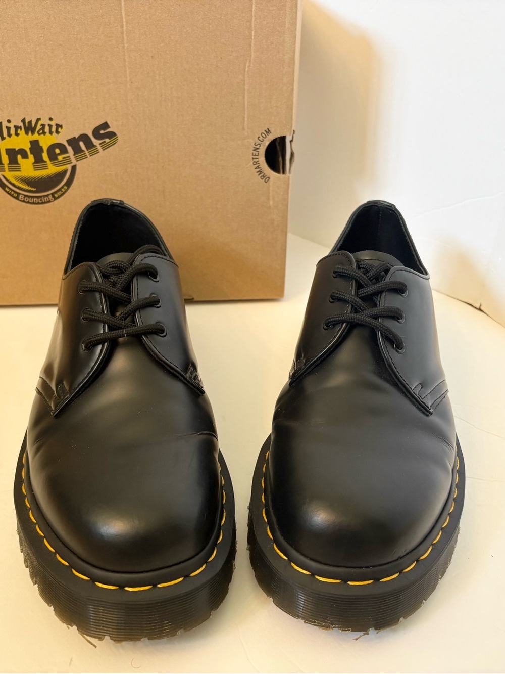 Dr. Martens Men's Black 1461 BEX Smooth Leather Oxford shoe (Yellow Stitching)